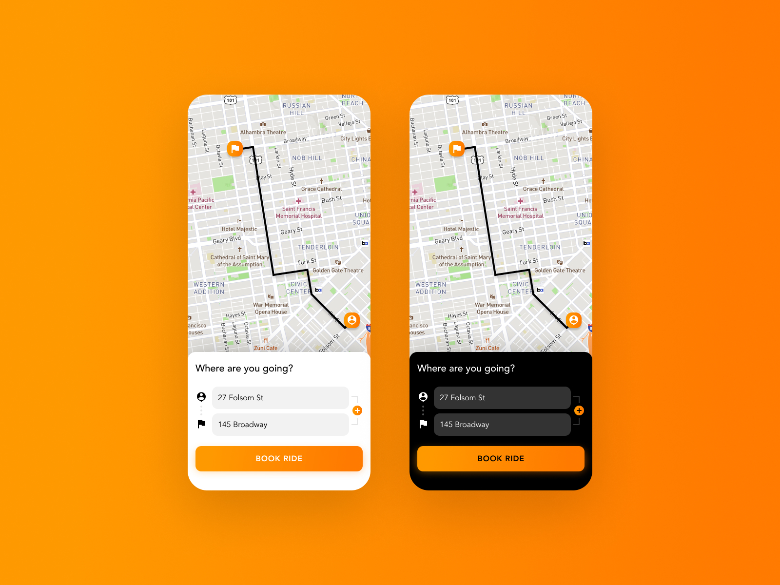 A screenshot of the UI for a taxi app